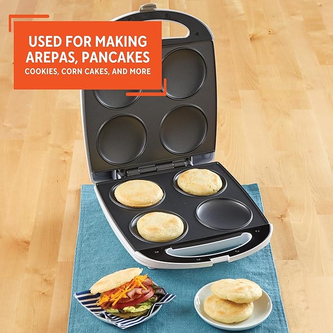 Imusa USA GAU-80300 4 Slot Electric Arepa Maker with Nonstick Surface (1,200-Watts), White