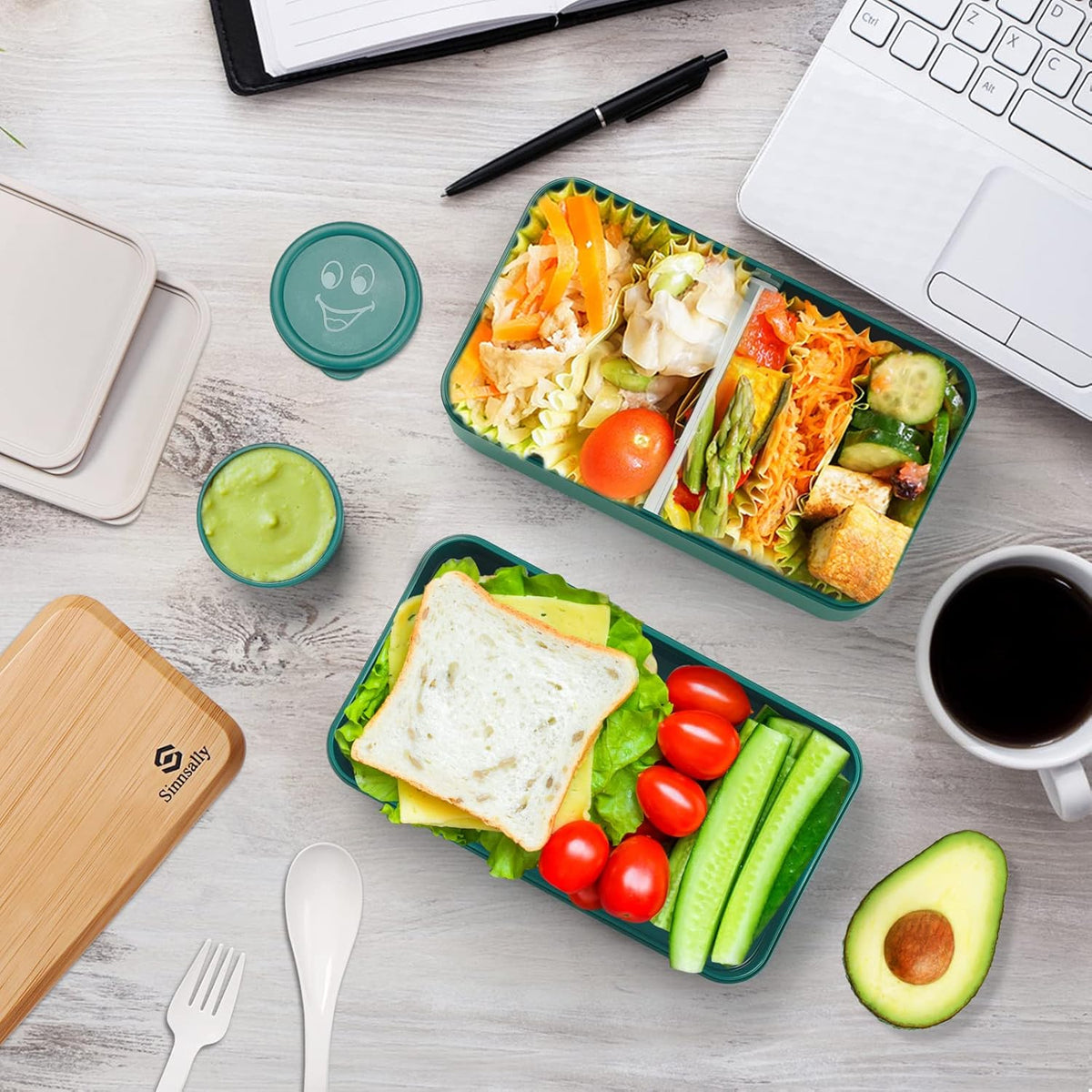 Sinnsally Bento Box Adult Lunch Box,Stackable Japanese Bento Lunch Box Containers for Women/Men with Compartments(47oz),Lunch Containers with Utensil Set,Leak-Proof Lunchbox,Rectangle(Nordic Green)