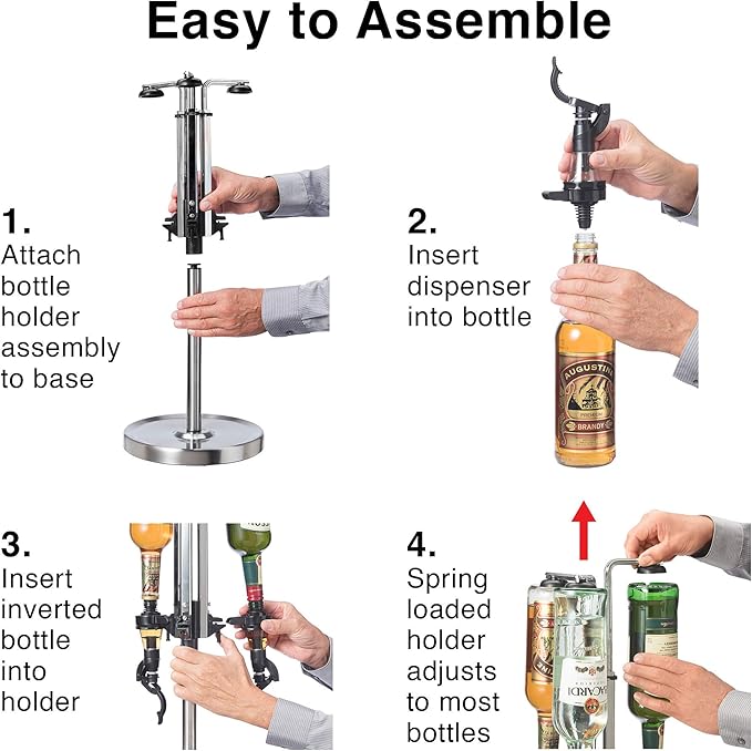 OGGI Professional 3-Bottle Revolving Liquor Dispenser, Stainless Steel