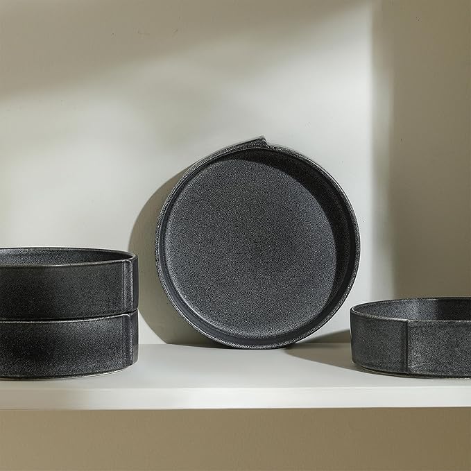 Stone Lain Bao 4-Piece Pasta Bowl Set Stoneware, Charcoal