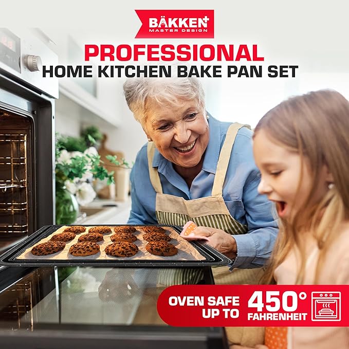BAKKEN 6-Piece Kitchen Baking Pan Set - Commercial Grade Carbon Steel Bakeware, With Nonstick Coating, Stackable and Space-saving Design, PFOA, PFOS, PTFE Free, Oven Safe (Up To 450°F), Gray Marble