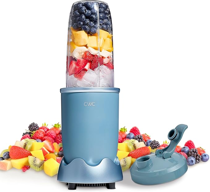 COOK WITH COLOR Personal Power Blender 600W, 24oz Capacity, BPA-Free Jar, Ice-Crushing Blades, Ideal for Smoothies & More, Anti-Slip Feet, Easy to Clean, Slate Blue