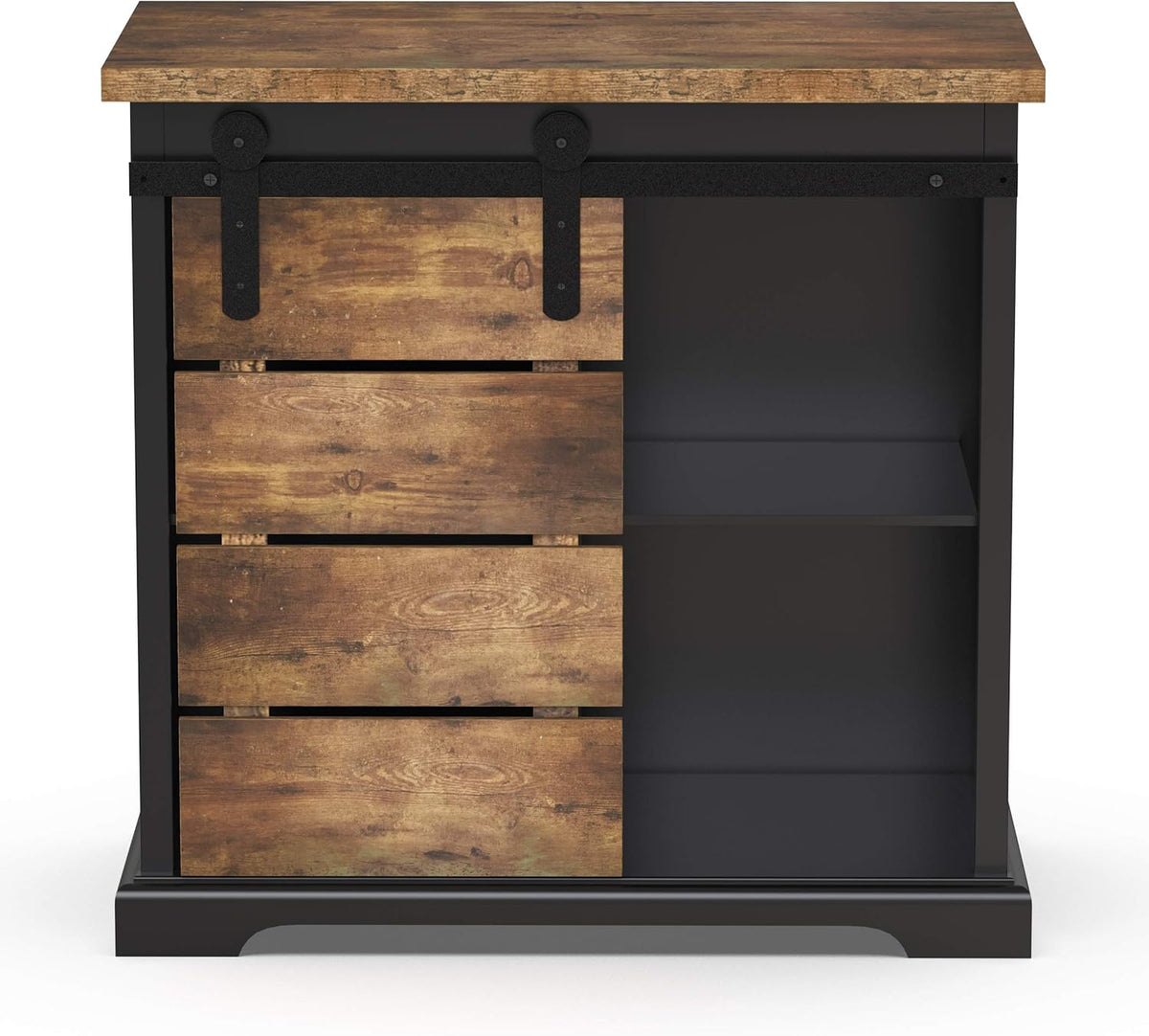 NSdirect Sideboard Coffee Bar Cabinet,Modern Farmhouse Buffet Station Sliding Barn Door Storage Credenza Console with Slat and Shelf Entryway Storage Cabinet Kitchen Dining Living Room, Black