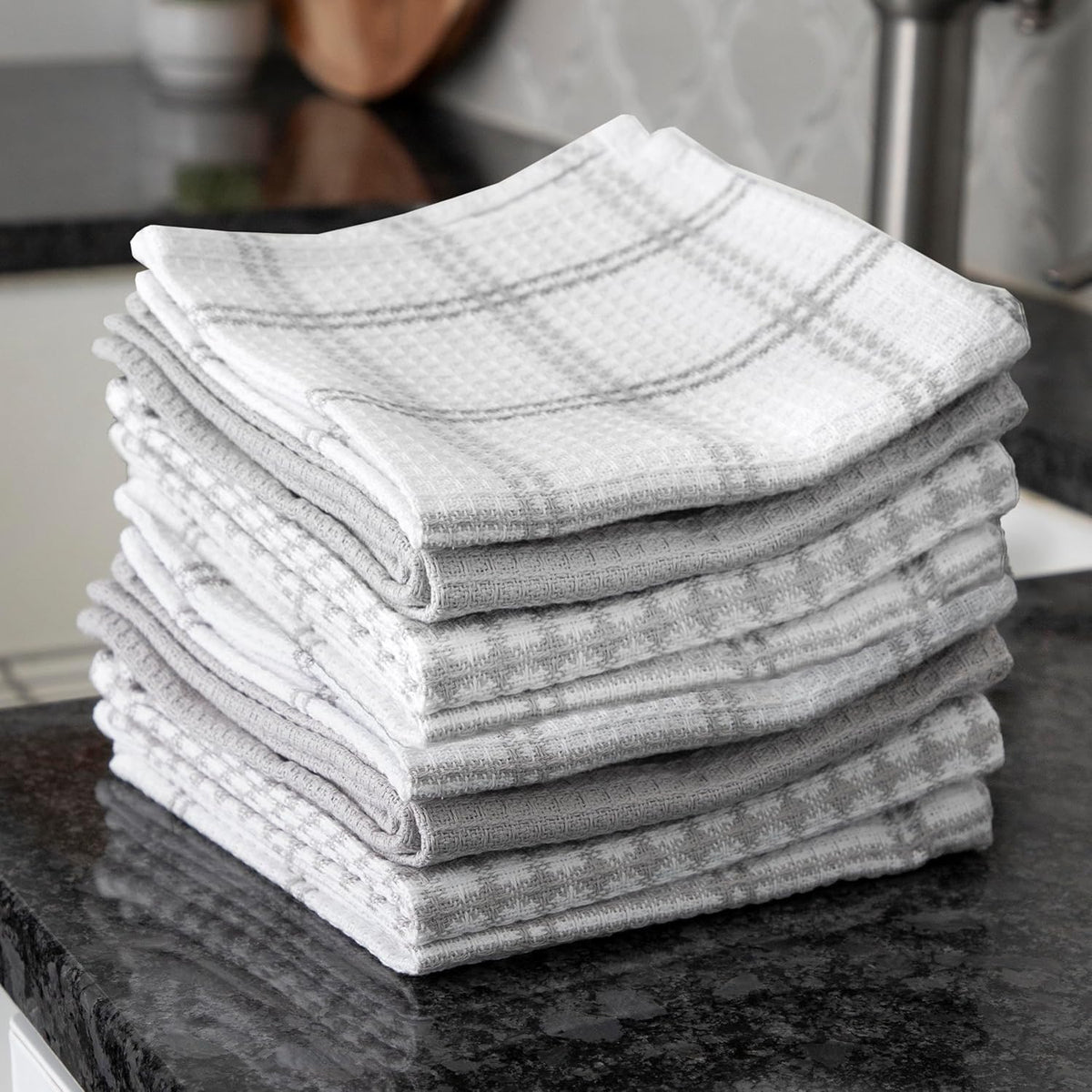 T-fal Premium Waffle Dish Cloths: Highly Absorbent, Super Soft Long Lasting - 100% Cotton, 12"x13" Towel for Cleaning & Drying, (8-Pack), Gray