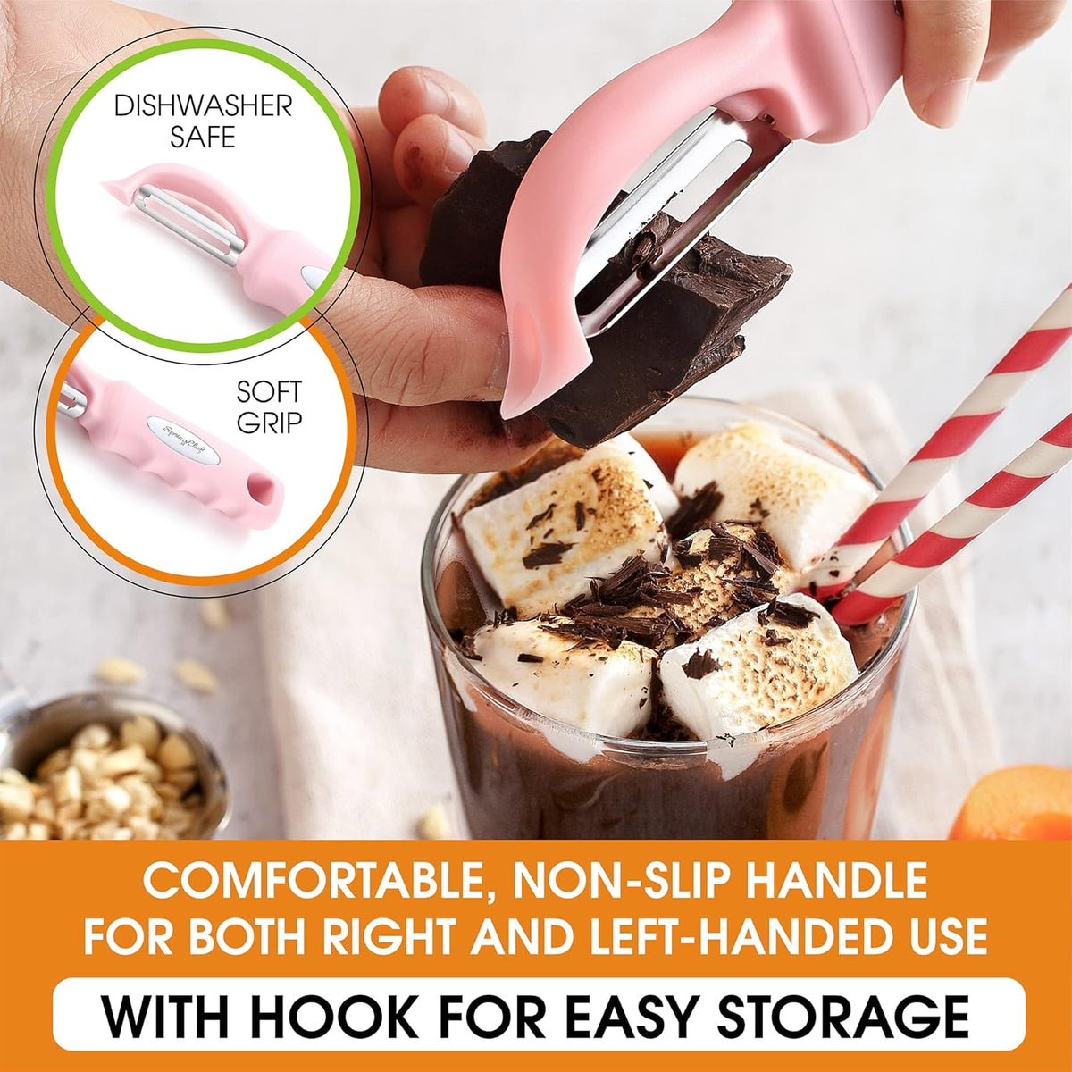 Spring Chef Premium Swivel Vegetable Peeler, Soft Grip Handle and Ultra Sharp Stainless Steel Blades - Perfect Kitchen Peeler For Veggie, Fruit, Potato, Carrot, Apple - Pink Lemonade - Set of 2