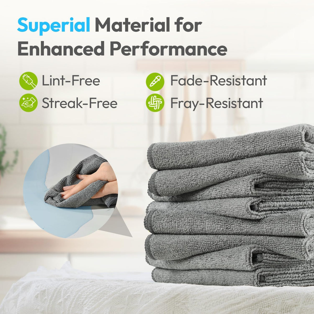 24Pack Microfiber Cleaning Cloths 12”x12” - Extra Thick Kitchen Towels - Streak-Free, Lint-Free, Fast Absorbent - Reusable Multi-Purpose Housekeeping Rags for Cars, Dishes, Floors, Tiles - Grey
