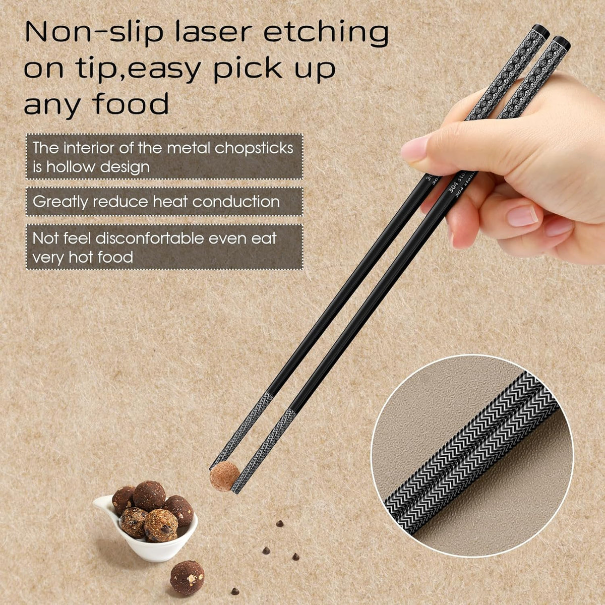 8 Pairs Metal Chopsticks Reusable Black Stainless Steel Chopsticks Set Laser Engraved Non-slip Japanese Korean Chinese Chopstick for Cooking Eating Dishwasher Safe 9.25" Chop Sticks Gift Set