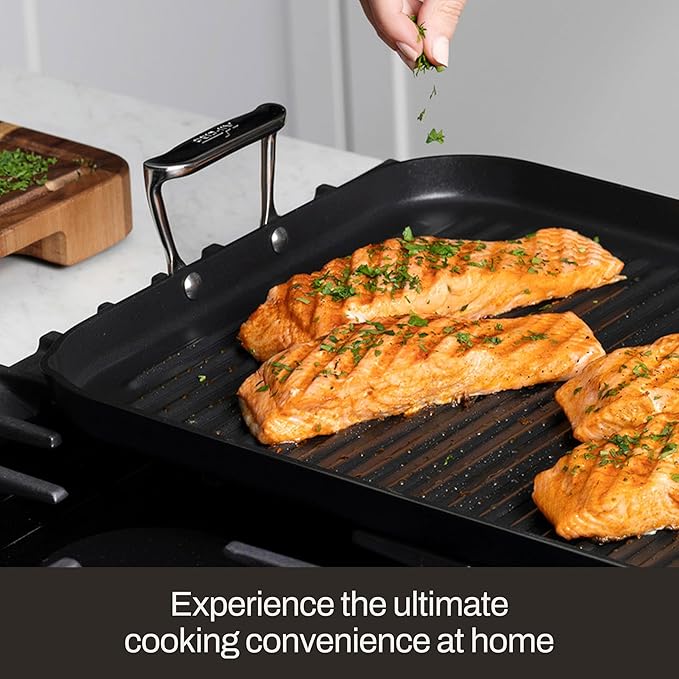All-Clad HA1 Expert Hard Anodized Nonstick Double Burner Grill Pan For Stovetop 13 x 20 Inch, Grilling, Professional Cookware, Dishwasher-Friendly, Oven-Safe Up to 500°F, Black