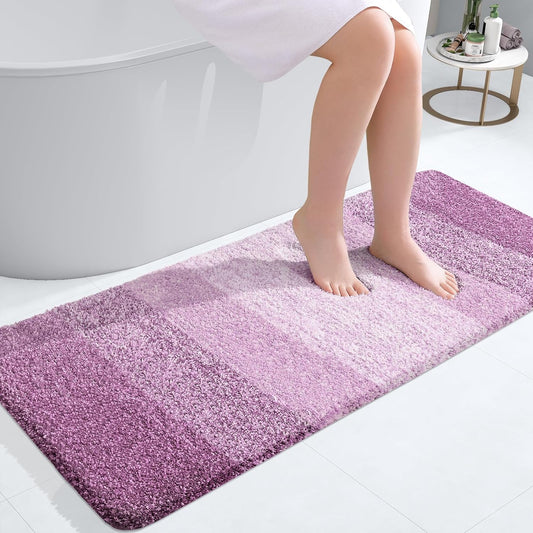OLANLY Bathroom Runner Rugs 47x20, Extra Soft Absorbent Microfiber Bath Rugs, Rubber Backing, Quick Dry, Washable Bath Mats for Bathroom Floor, Tub and Shower, Home Decor Accessories, Pinkish-Purple