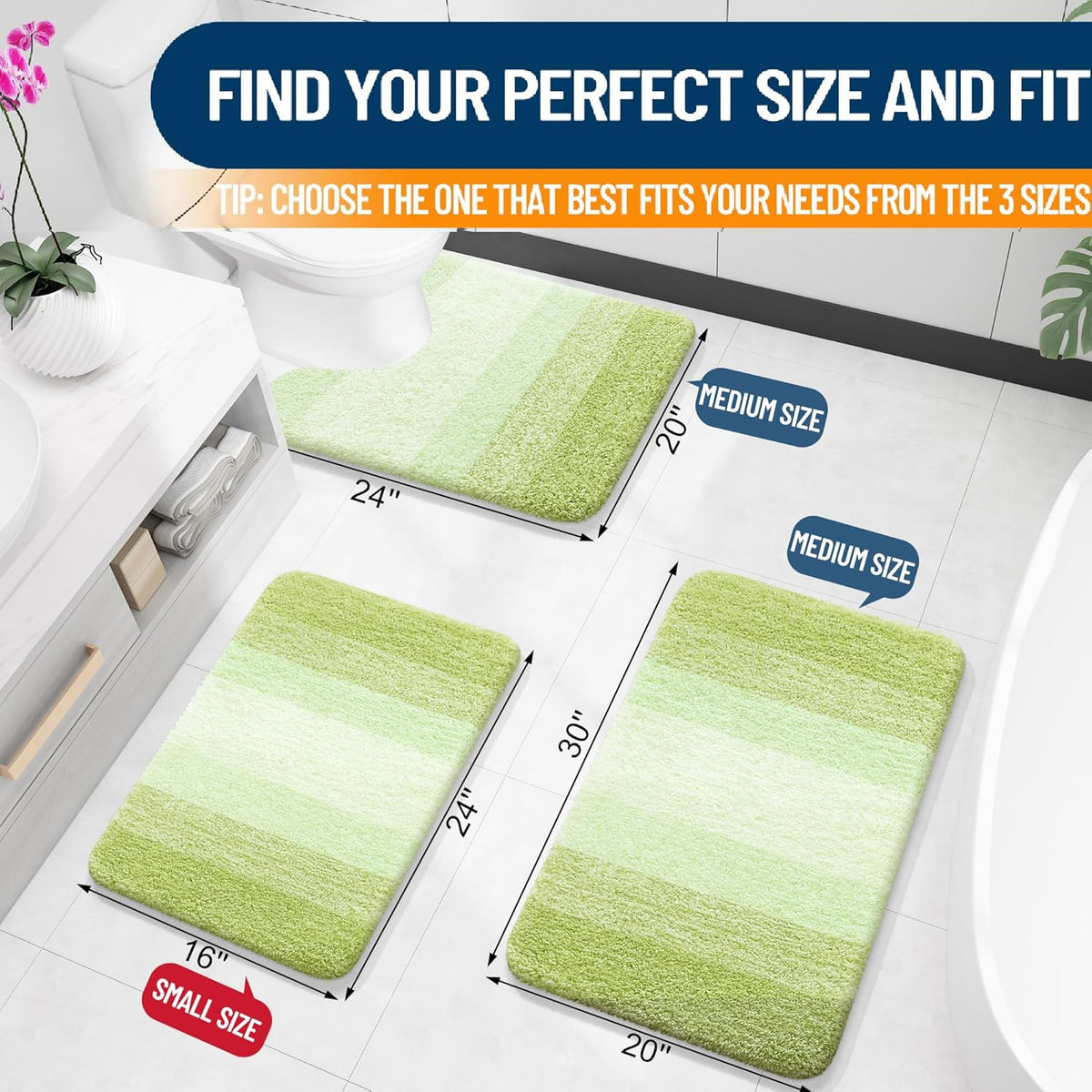 OLANLY Bathroom Rugs Mat 24x16, Extra Soft Absorbent Microfiber Bath Rugs, Rubber Backing, Quick Dry, Machine Washable Bath Mats for Bathroom Floor, Tub and Shower, Home Decor Accessories, Light Green