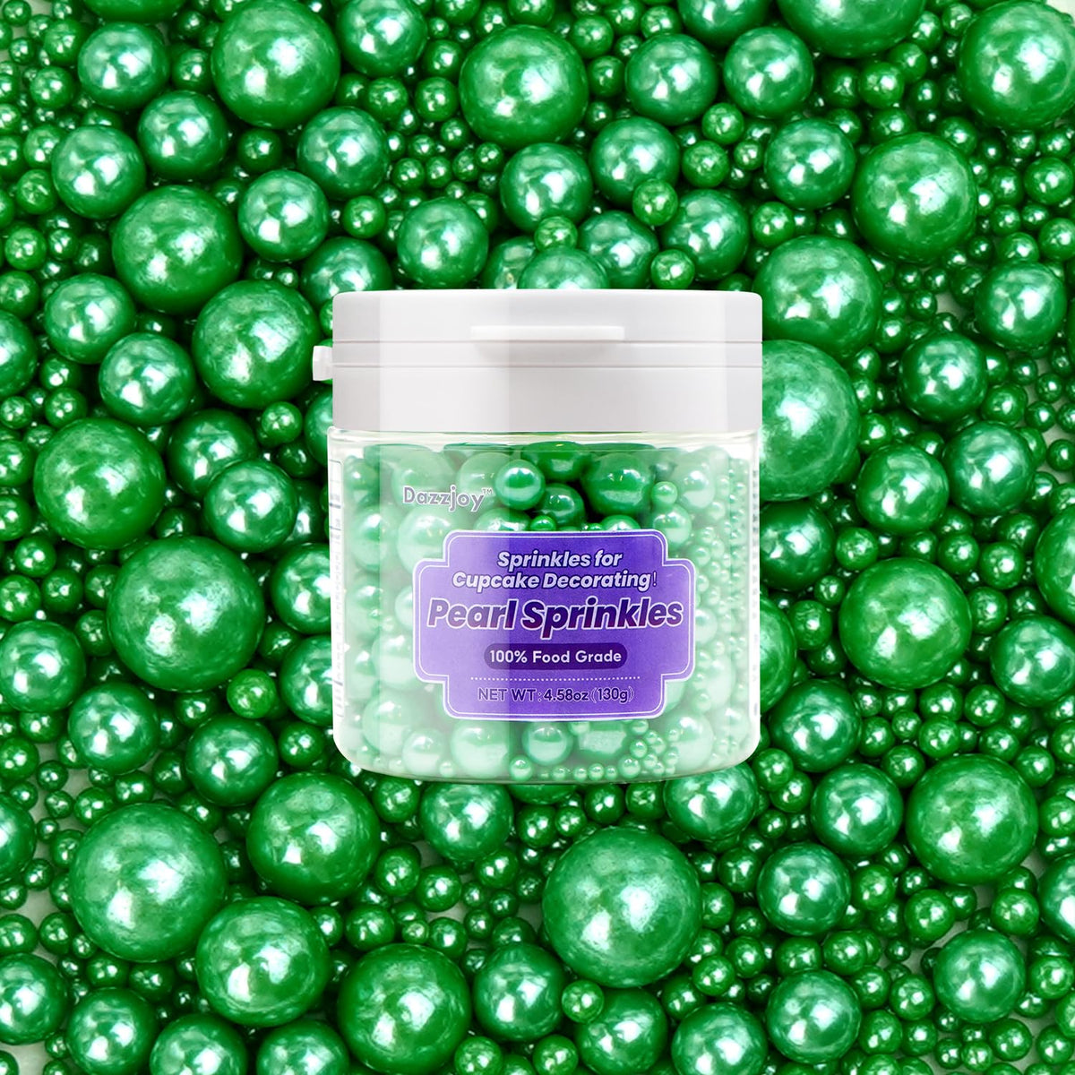 Edible Deep Green Pearl Sprinkles, 130g/4.58oz, Green Pearls Sprinkles for Cake Decorating, Cupcake Toppers, Cake Decorations