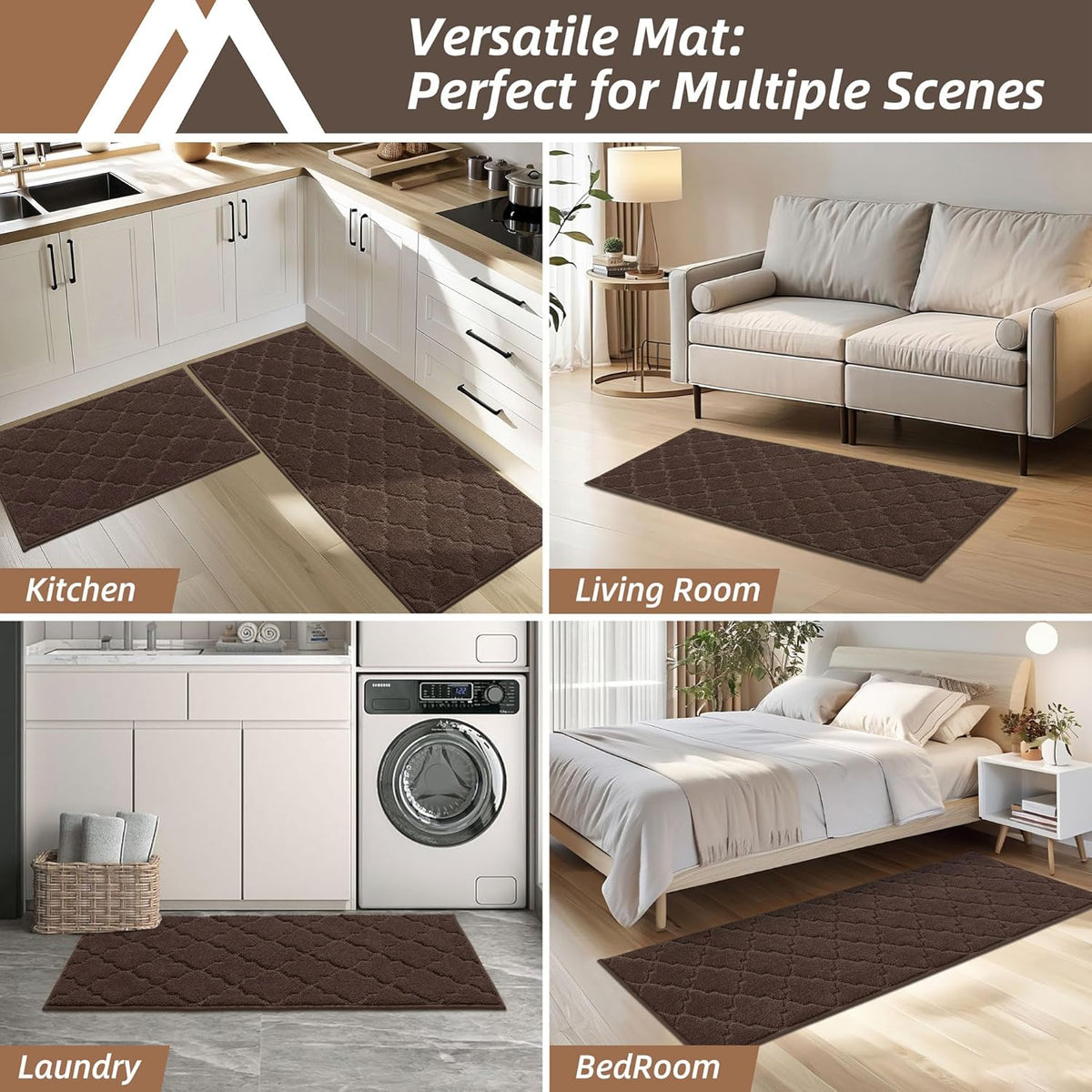 COSY HOMEER Soft Kitchen Floor Mats for in Front of Sink Super Absorbent Kitchen Rugs and Mats 20"x59" Non-Skid Kitchen Mat Standing Mat Washable,Polyester,Brown