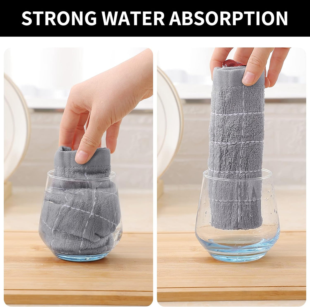 Homaxy 100% Cotton Terry Kitchen Dish Cloths, Ultra Soft and Absorbent Dish Towels for Kitchen, Suitable for Drying and Washing Dishes, 6 Pack, 12 x 12 Inches, Light Grey