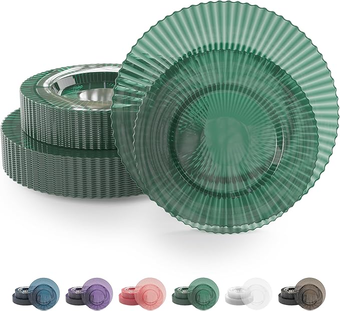 Exquisite 80 Piece Plastic Disposable Plates Set For 40 Guests I 20 X 9 Inch & 40 X 11 Inch Disposable Plastic Plates | Color: Green| Great for Weddings Parties And Formal Occasions