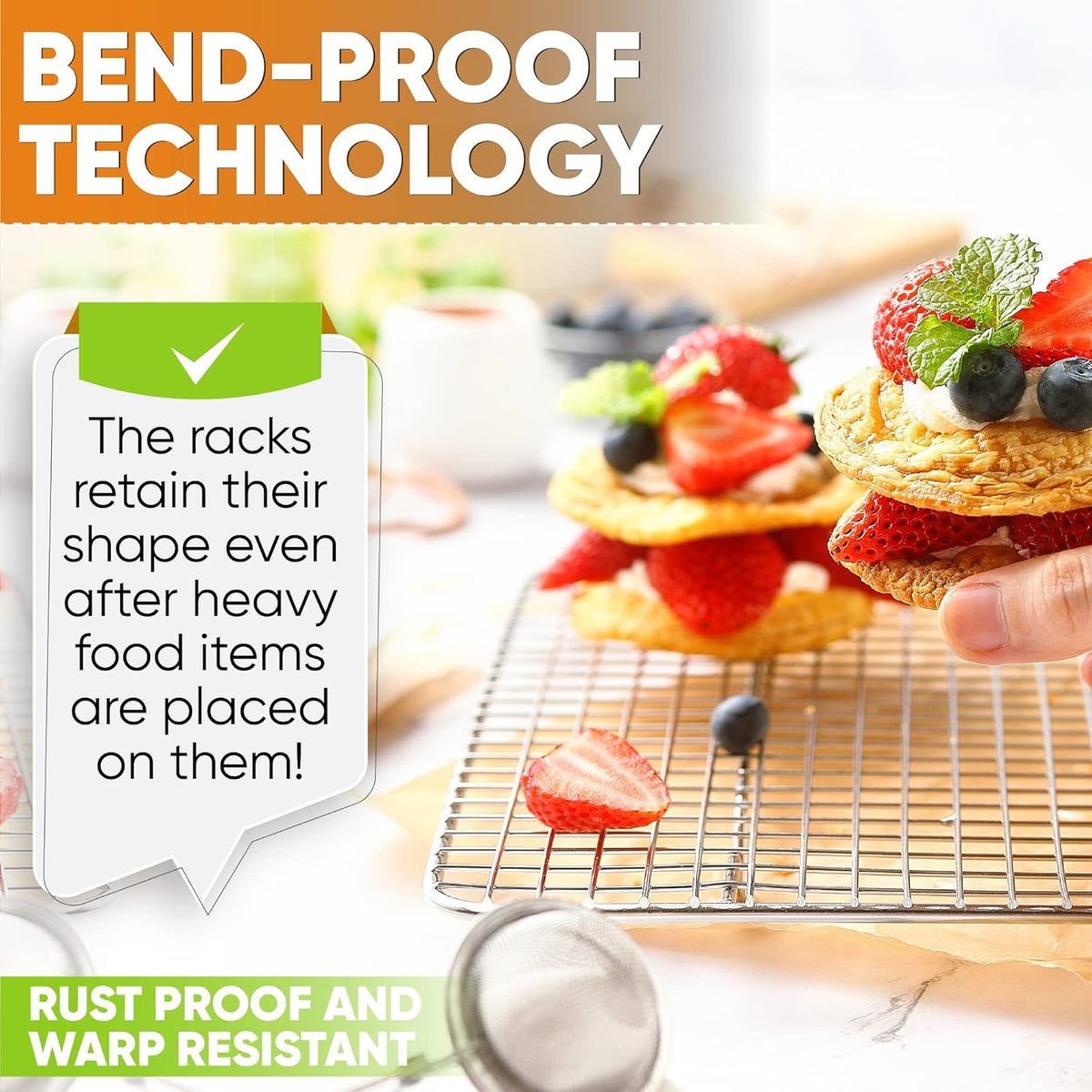 Spring Chef 10 x 15 Inch Stainless Steel Cooling Rack for Cooking & Baking - Heavy Duty Cookie Cooling Rack for Kitchen - Oven Safe - Fits Jelly Roll Pan - Dishwasher Safe