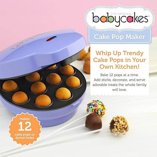 Babycakes Cake Pop Maker by Select Brands - Kit for Birthdays & More - Includes Decorating Stand & 50 Sticks - Features Non-Stick Coating - Makes 12 Cake Pops
