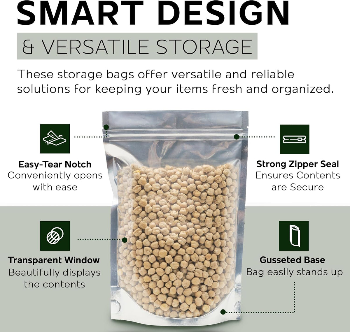 150 Resealable Food Storage Bags, 6x9-inch Heat Sealable Air Tight Bags, Stand Up Zip Bags, Waterproof Packaging Barrier