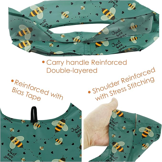 BeeGreen Animals Reusable Grocery Bags Bees Turtles Flamingo Peacock Alpaca Butterfly Lovers Gifts Shopping Bags Bulk 50LBS X-Large Foldable-Heavy Duty