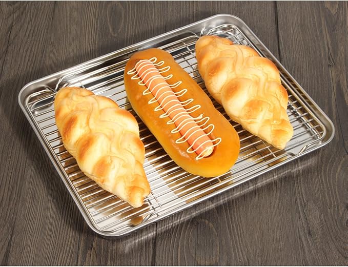 Baking Sheet and Cooling Rack Set, Stainless Steel Commercial Grade Cookie Sheet and Rack Set, 12.5 x 10 x 1 inch, Healthy & Nontoxic & Rustproof & Easy Clean & Dishwasher Safe