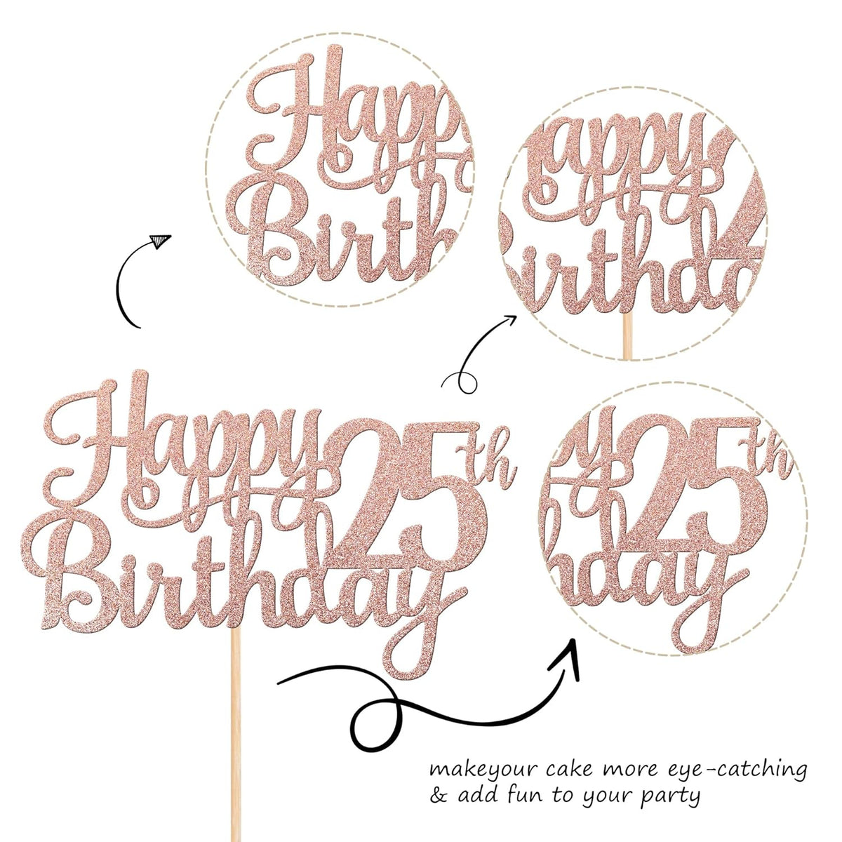 1 PCS Happy 25th Birthday Cake Topper Glitter Cheers to 25 Years Birthday Cake Pick 25 Fabulous Cake Decoration for Happy 25th Birthday Theme Party Decorations Supplies Rose Gold