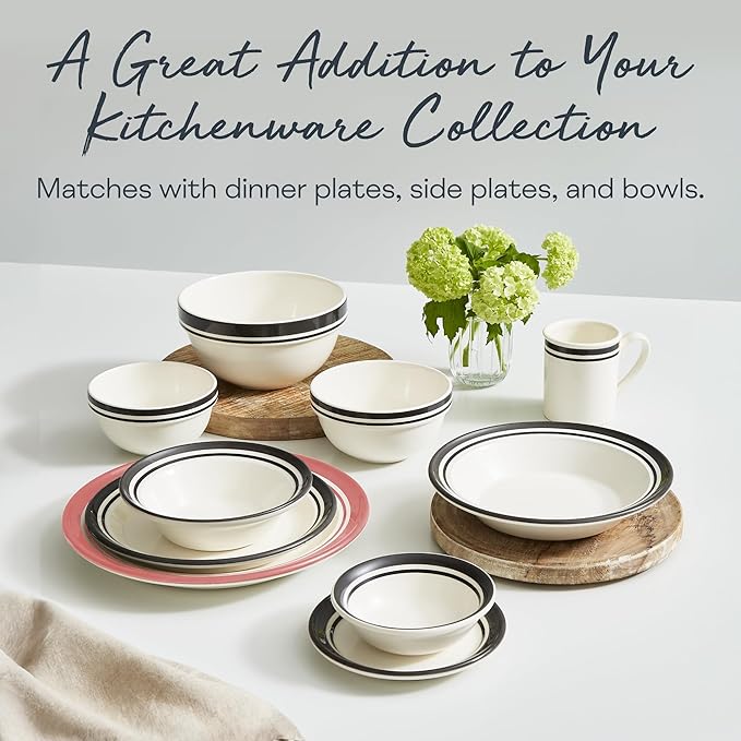 Portmeirion Potter's Striped Dinner Plate (Set of 4) - 10.5-Inch Stackable Earthenware Plates - Microwave & Dishwasher Safe, Handcrafted Dinnerware for Casual & Formal Table Settings (Red Stripe)