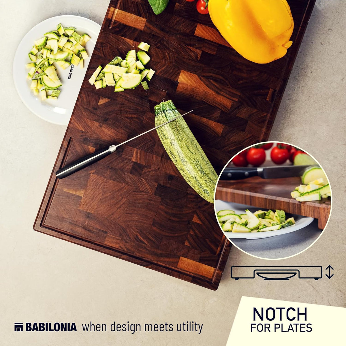 American Black Walnut Cutting Board (ExtraThick 1.7"), Premium Quality & Professional Butcher Block. Heavy Duty End Grain Wood Chopping Board 15.7"L x 10.2"W (Oil bottle & Plate included)