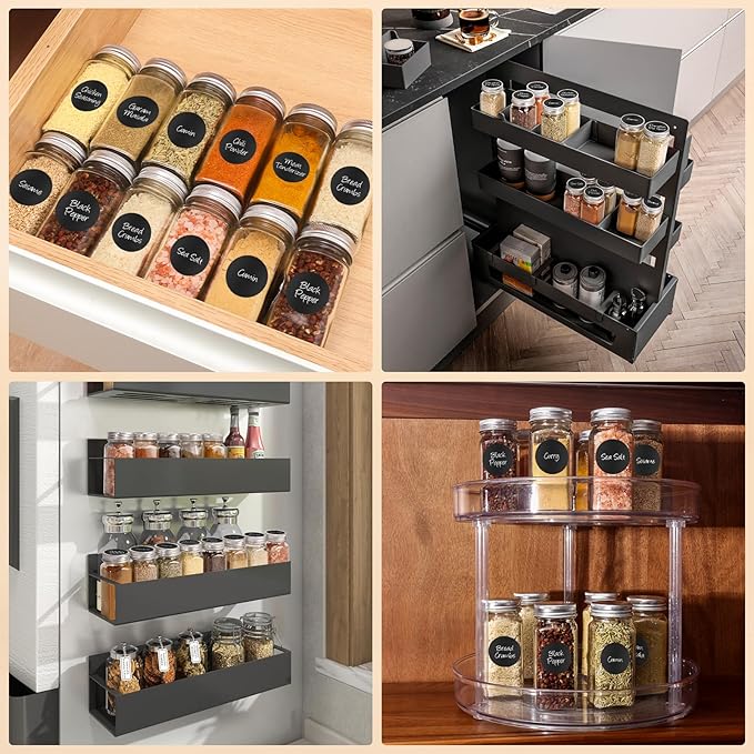 24Pcs Spice Jars with Label, 4oz Empty Square Seasoning Containers, Spice Jars with Shaker Lids, Small Spice Bottles for Salt, Herbs, Sugar, Pepper, Seasoning Jars for Spice Rack, Cabinet, or Drawer