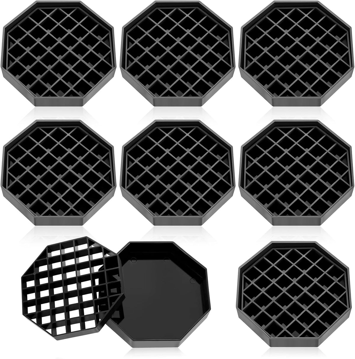 Suclain 8 Pcs 4 Inch Coffee Drip Tray Black Plastic Octagon Coffee Countertop Drip Coaster with Honeycomb Grid for Drink Tea Wine Beverage Dispenser
