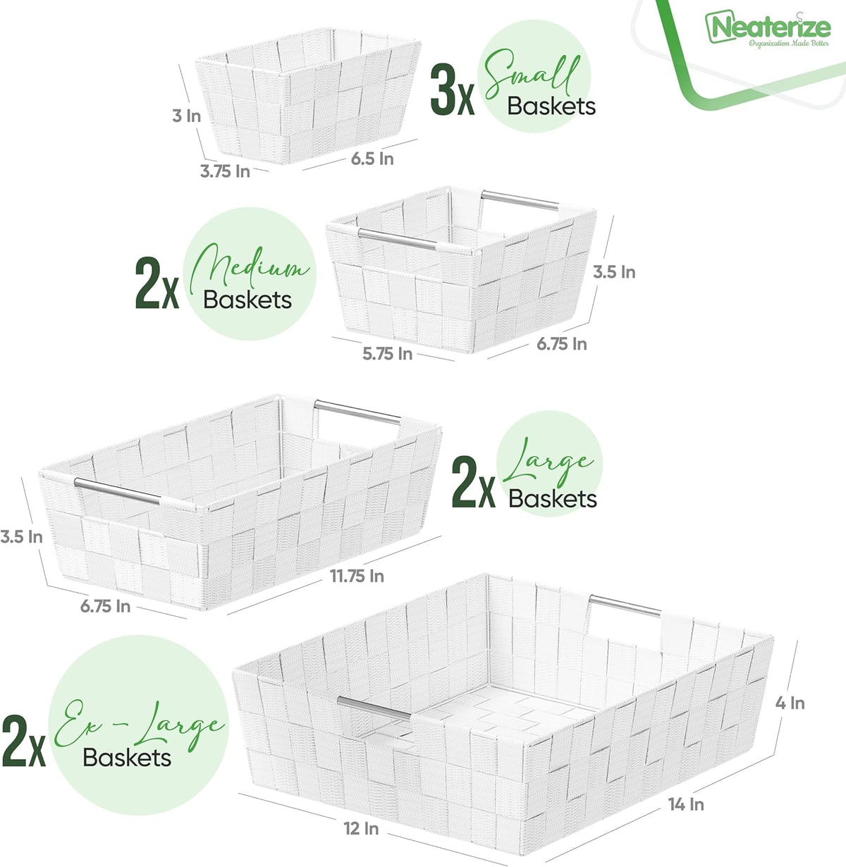 Baskets For Organizing Set Of 9 White - Storage Baskets For Shelves - Perfect Closet Organizer Bins, Bathroom Basket, and Pantry Basket - Small Storage Bins For Shelves - Bin For Organization