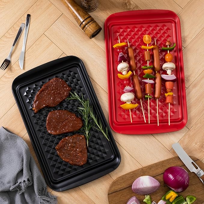 LEHAHA Grilling Prep and Serve Trays, BBQ Serving Platter, Melamine Serving Trays for Food, Set of 2, Great Gift for Father's Day, BBQ Lovers, Prefect for Chrismas Festival and Everyday use.
