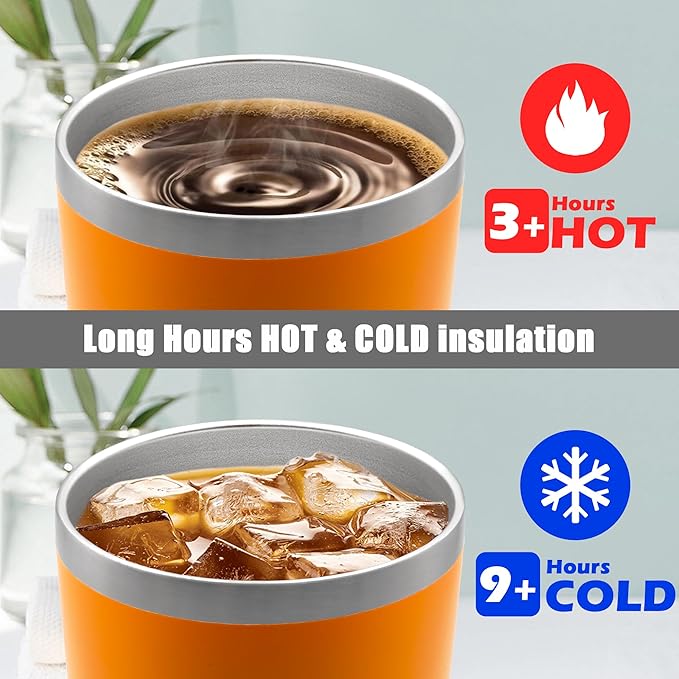 20 oz Tumbler Coffee Travel Tumblers Bulk with Lid Stainless Steel Double Wall Vacuum Insulated Mug Powder Coated Cups fit Car Cupholder for Hot and Cold - Orange, 4Pack