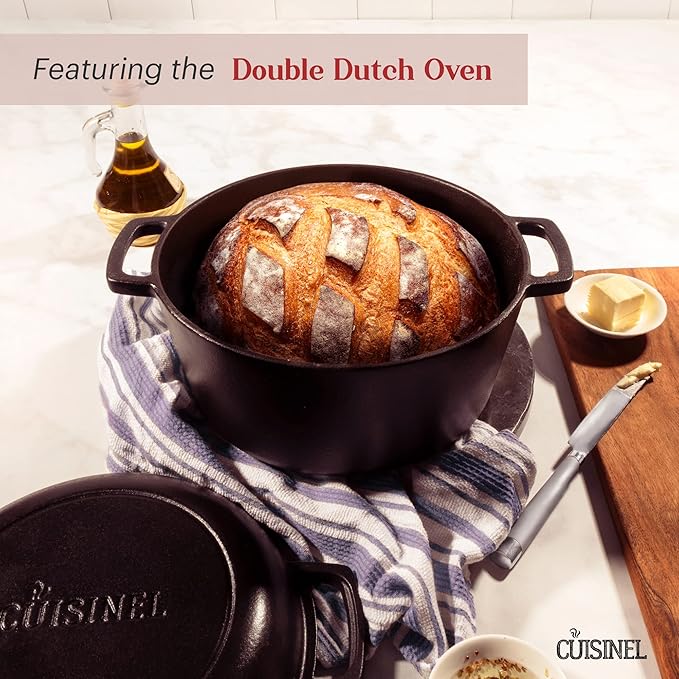 Cast Iron Cookware 18-Piece Set - Pre-Seasoned 6" + 8" + 10" + 12" Skillet + Grill Pan+Lid + Griddle + Pizza Pan + Dutch Oven+Cover/Pan + Panrack + Silicone Handle Cover + Pan Scraper/Cleaner