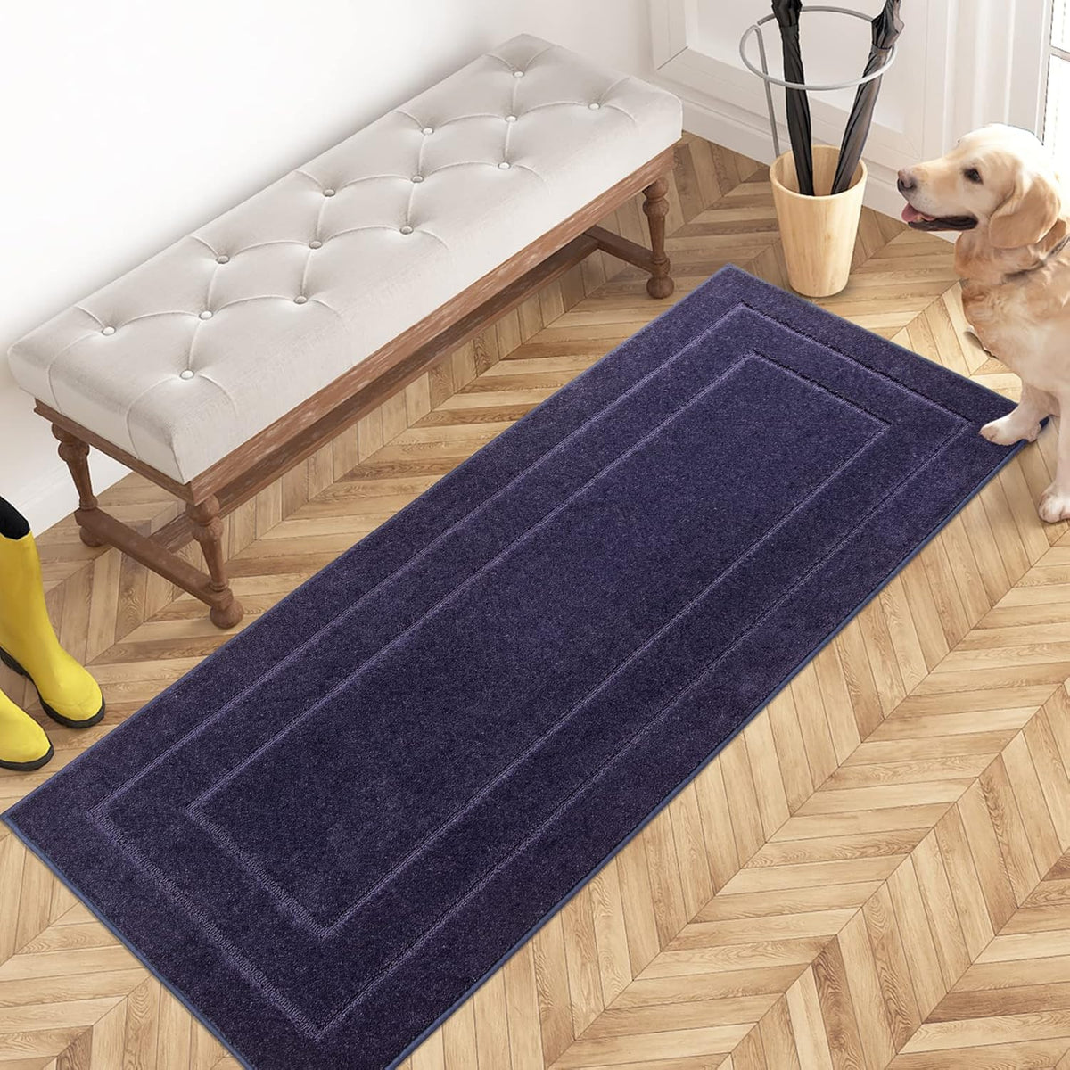 PURRUGS Dirt Trapping Door Mat 24" x 59", Non-Slip/Skid Machine Washable Entryway Rug, Dog Doormat, Super Absorbent Welcome Mat for Muddy Wet Shoes and Paws, Navy Blue