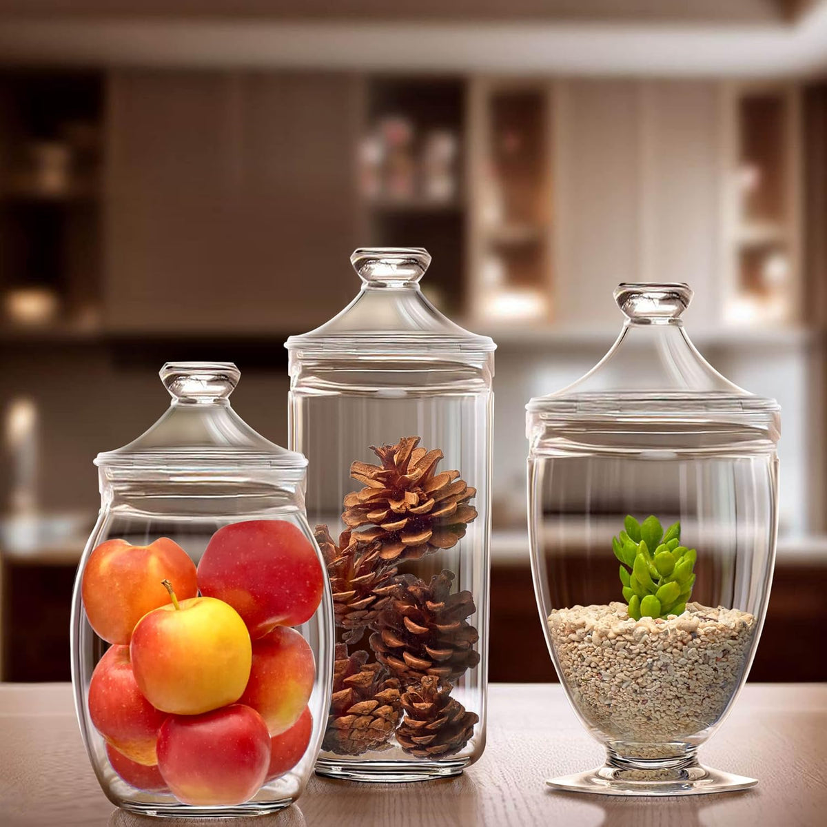 Amazing Abby - Adore - Plastic Apothecary Jars (3-Piece Set, 52/46/46 oz), Acrylic Jars with Lids, Bathroom Canisters, Candy Buffet, Wedding Display, BPA-Free and Shatter-Proof (NOT Glass)