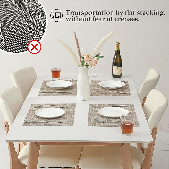 Leetaltree Linen Yellow Placemats Set of 4 - Heat Resistant Non-Slip Place mats for Dining Table, Washable Durable PVC Vinyl Woven Table Mats（Linen Yellow, 4）