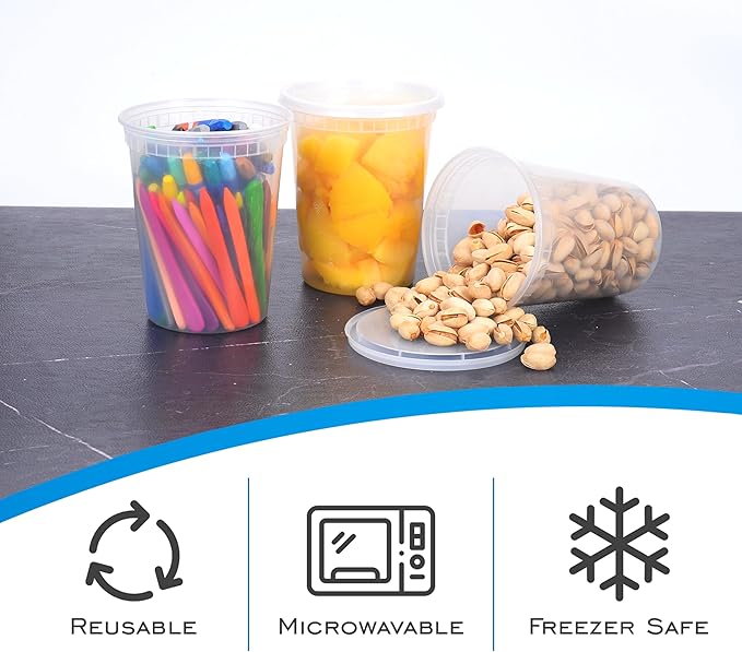 EDI [32 OZ, 40 Sets] Plastic Deli Food Storage Containers with Airtight Lids | Microwave-, Freezer-, Dishwasher-Safe | BPA Free | Heavy-Duty | Meal Prep | Leakproof | Recyclable