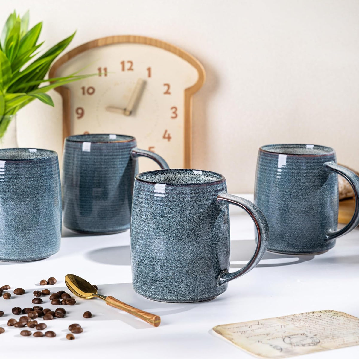 GBHOME Large Coffee Mugs Set of 4, 18oz Handmade Ceramic Coffee Mugs Set with Gradient color for Latte/Tea/Beer/Hot Cocoa, Dishwasher & Microwave Safe, Space blue