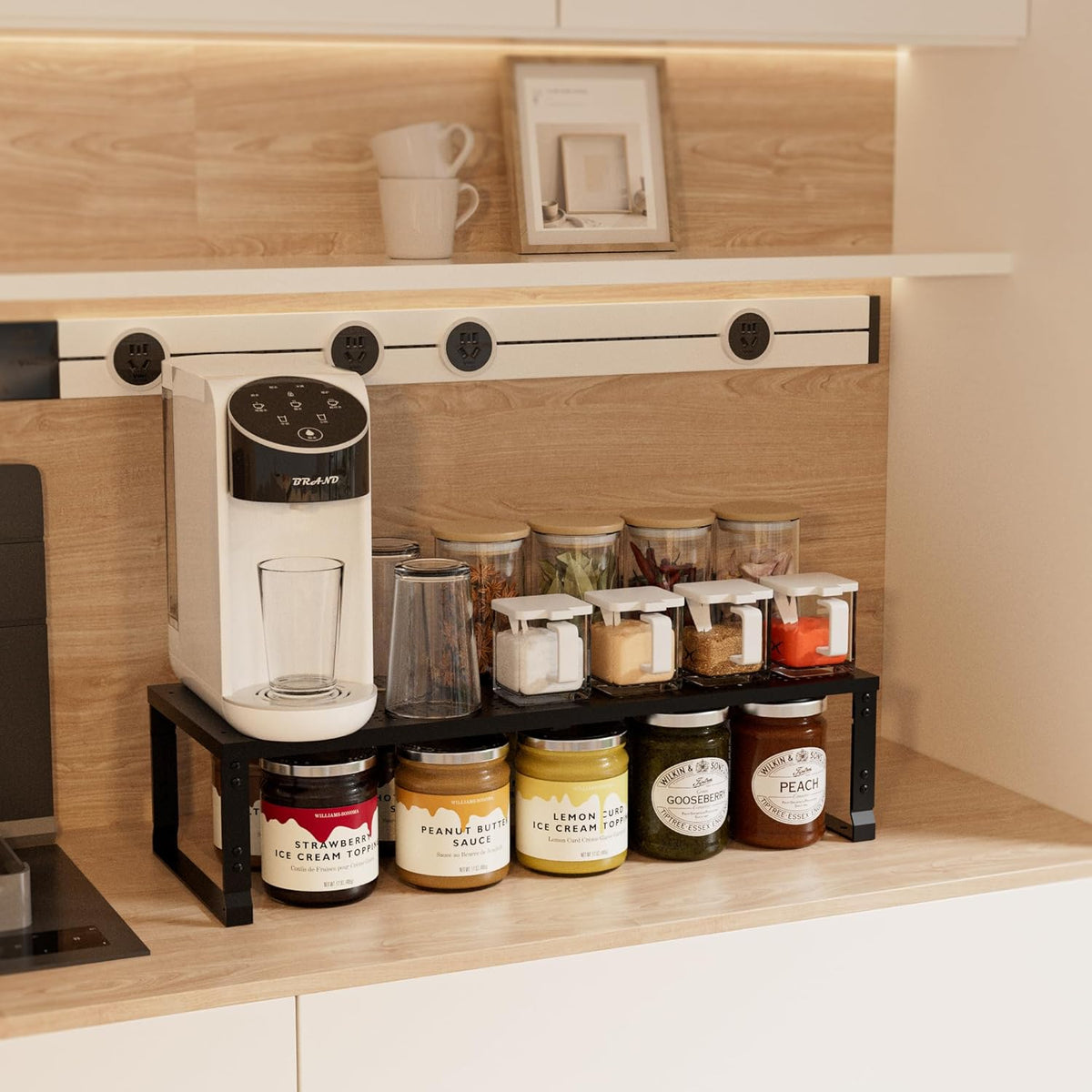 Expandable Spice Rack,Stackable Storage for Cabinet, Multi-Functional Kitchen Shelving,Height-Adjustable,Sustainable Organizer Solution(1Pack/Black/Large)