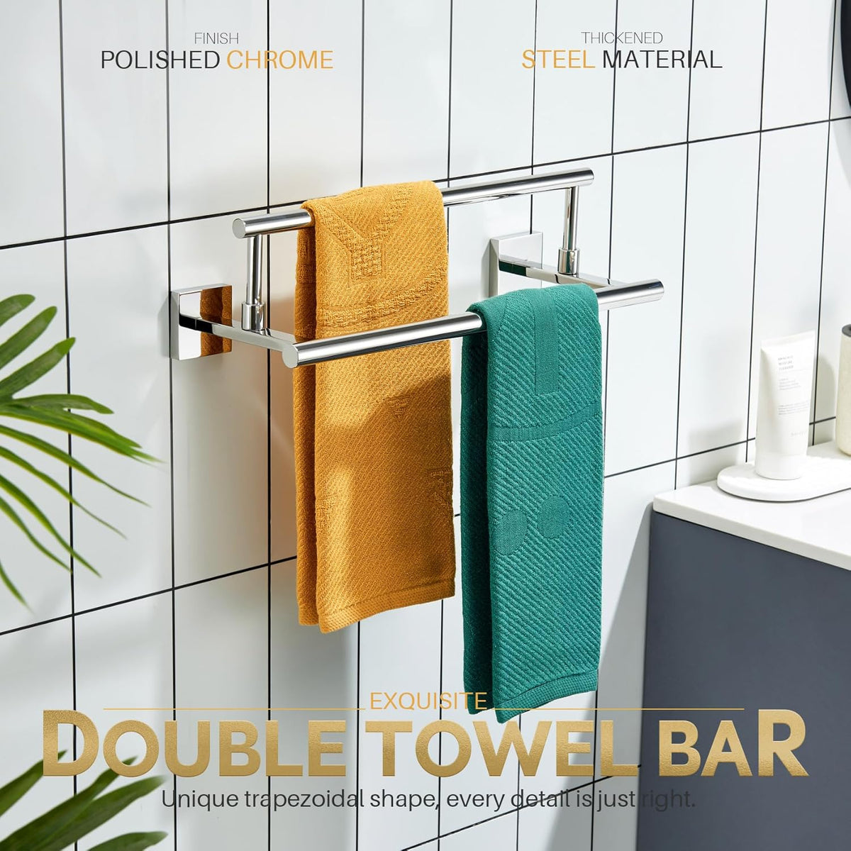 KOKOSIRI Towel Bars Chrome 16-Inch Bathroom Double Towel Holder for Garage Kitchen Toilet Wall Mount Polished Stainless Steel B5009CH-L16