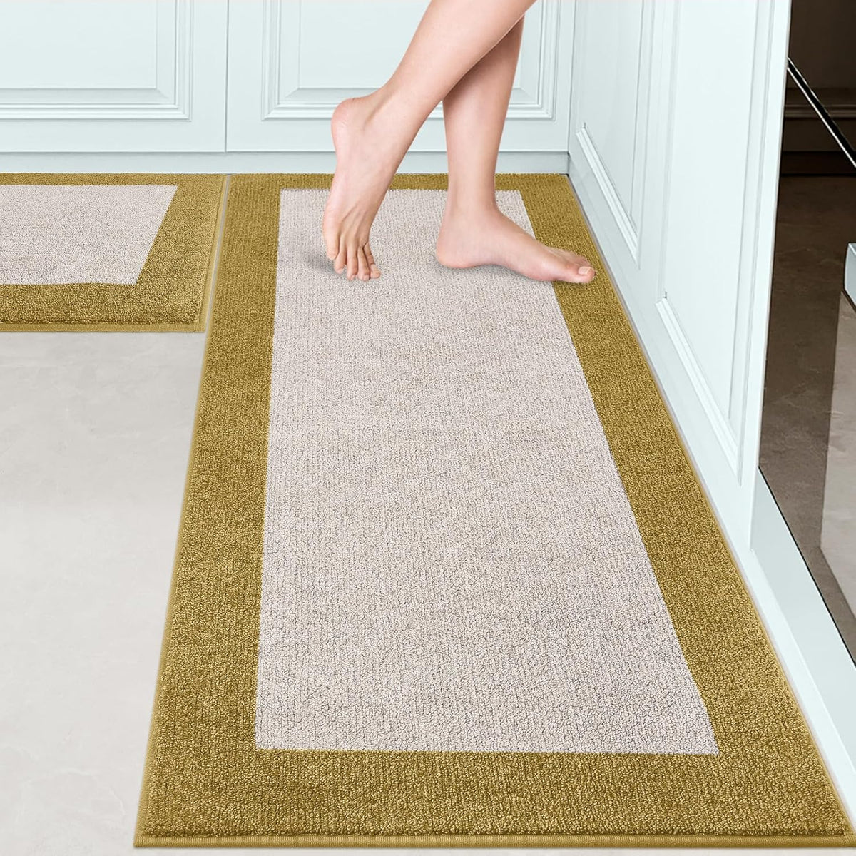 Machine Washable Runner Rugs Set of 2, (24" x 36"+ 24" x 60"), Non Slip Kitchen Mats for Floor, Absorbent Entryway Rug for Kitchen, Bedroom, Hallway, Bathroom, Door (Roll Packing)