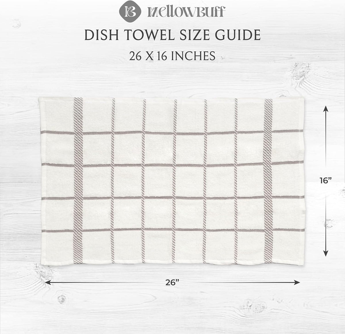 100% Cotton Terry Dish Towels, 4 Pack Checks, 16 x26 Inches, Super Soft and Absorbent Kitchen Towels, Perfect for Kitchen Cleaning and Dish Washing | Light Gray