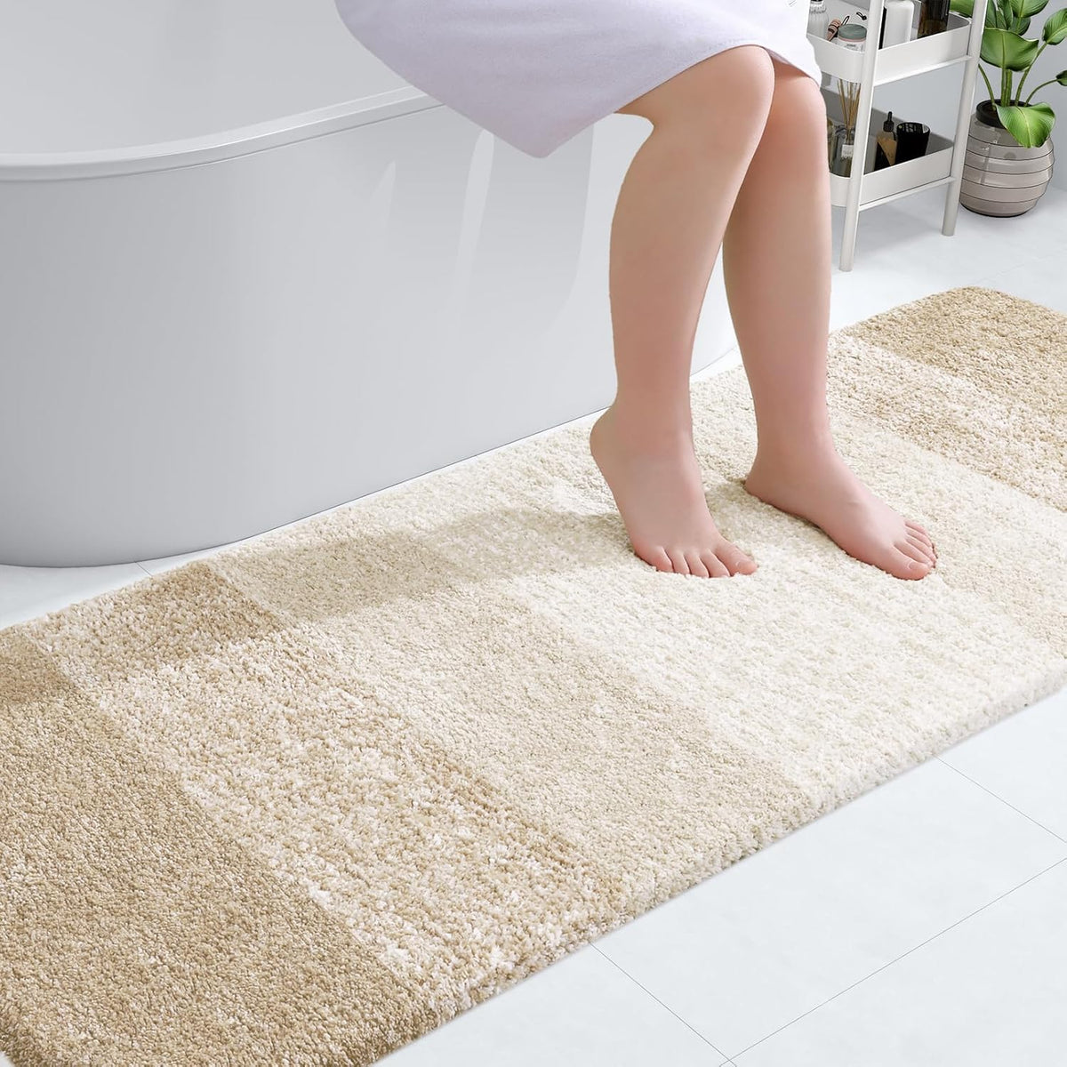 OLANLY Bathroom Runner Rugs 70x24, Extra Soft Absorbent Microfiber Bath Rugs, Rubber Backing, Quick Dry, Washable Bath Mats for Bathroom Floor, Tub and Shower, Home Decor Accessories, Light Beige