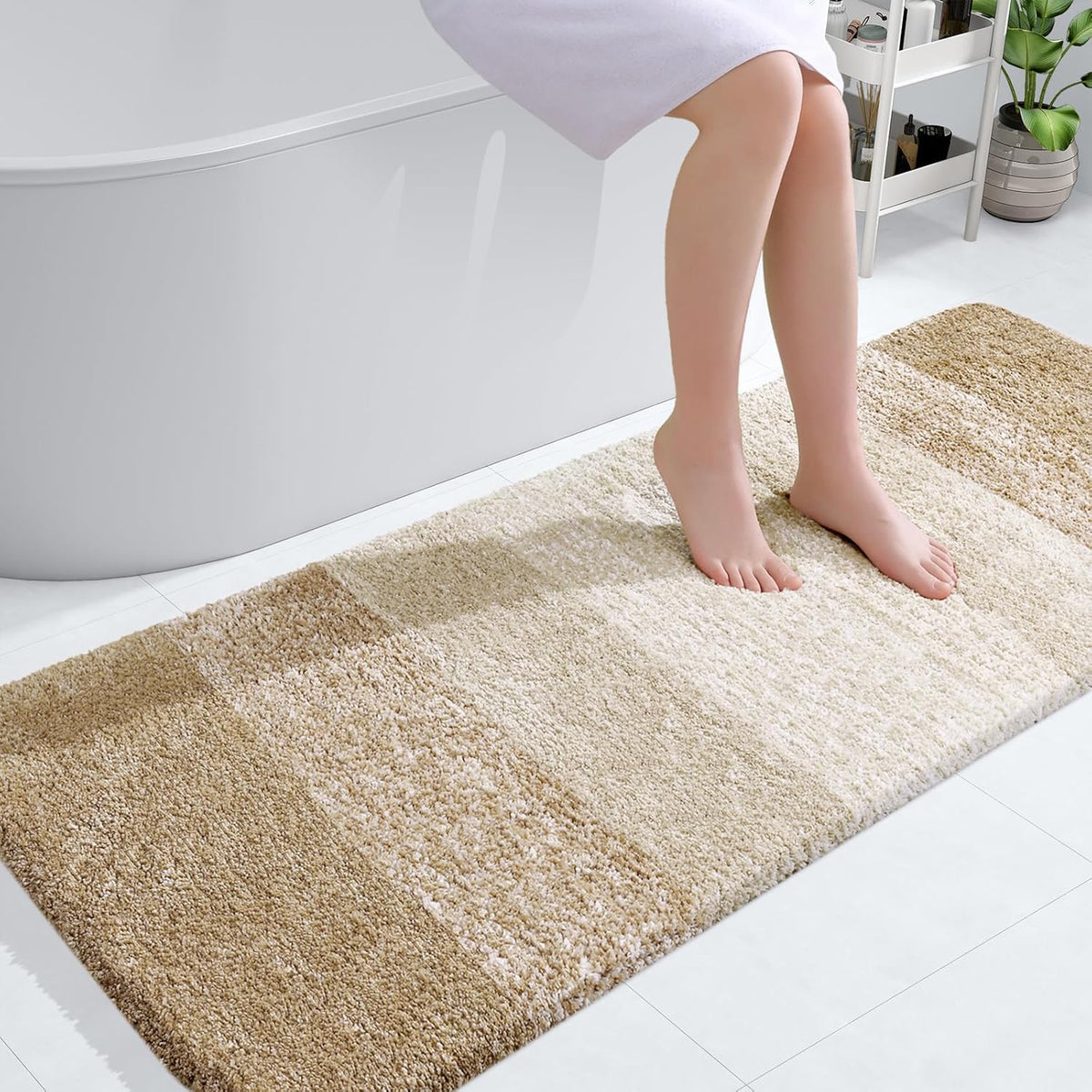 OLANLY Bathroom Runner Rugs 54x24, Extra Soft Absorbent Microfiber Bath Rugs, Rubber Backing, Quick Dry, Machine Washable Bath Mats for Bathroom Floor, Tub and Shower, Home Decor Accessories, Tan