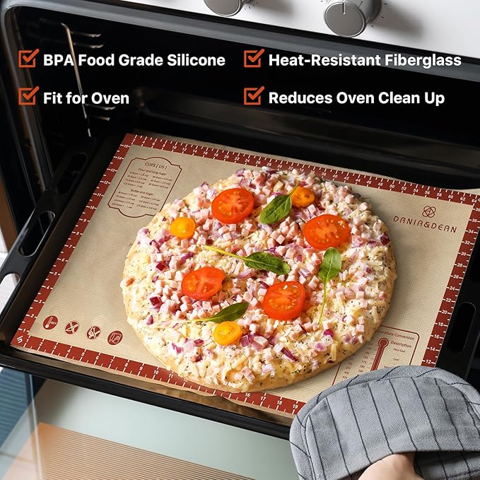 26x16 Inch Extra Thick Silicone Baking Mat with Measurements, Non-slip and Reusable - For Cookies, Bread, Pastry