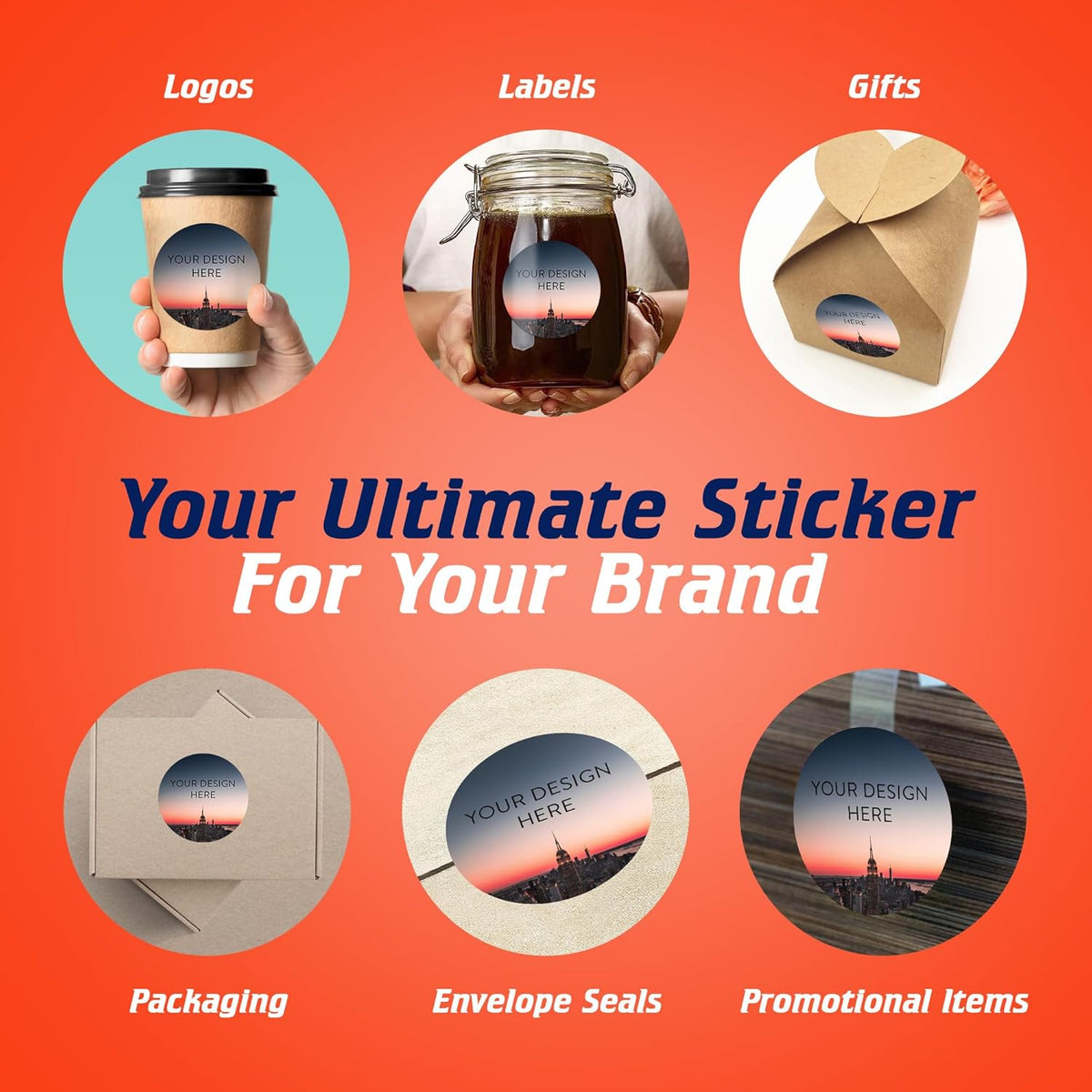 100 Custom Vinyl Stickers - Upload Your own Image, Text, Design, Logo - Personalized Logo Labels for Handmade, Packaging, Bottle, Jars, Candle, Brand Stickers (City, 3x3)