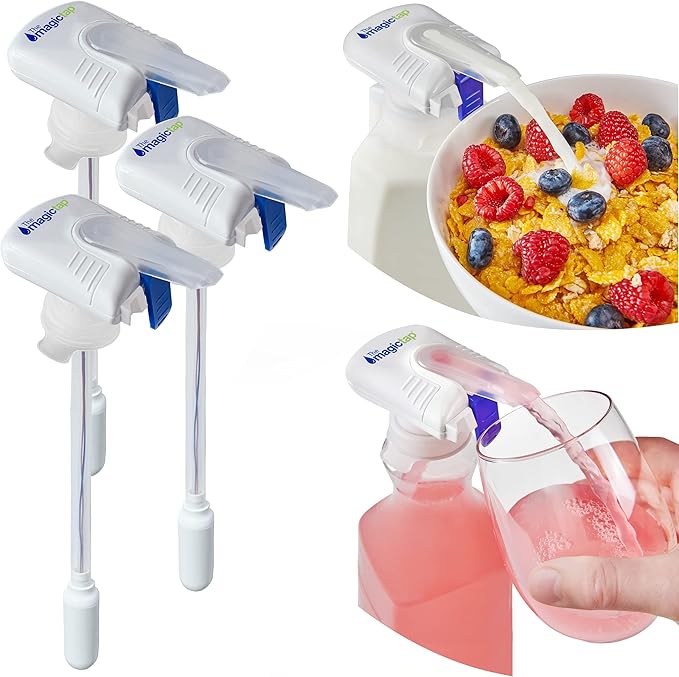 Magic Tap Automatic Drink Dispenser for Fridge, White (3 Pack), No Spill Milk Dispenser for Fridge, Automatic Milk Dispenser Pump for Gallon Jugs, Water & Juice, Fits Most Bottles, Batteries Required