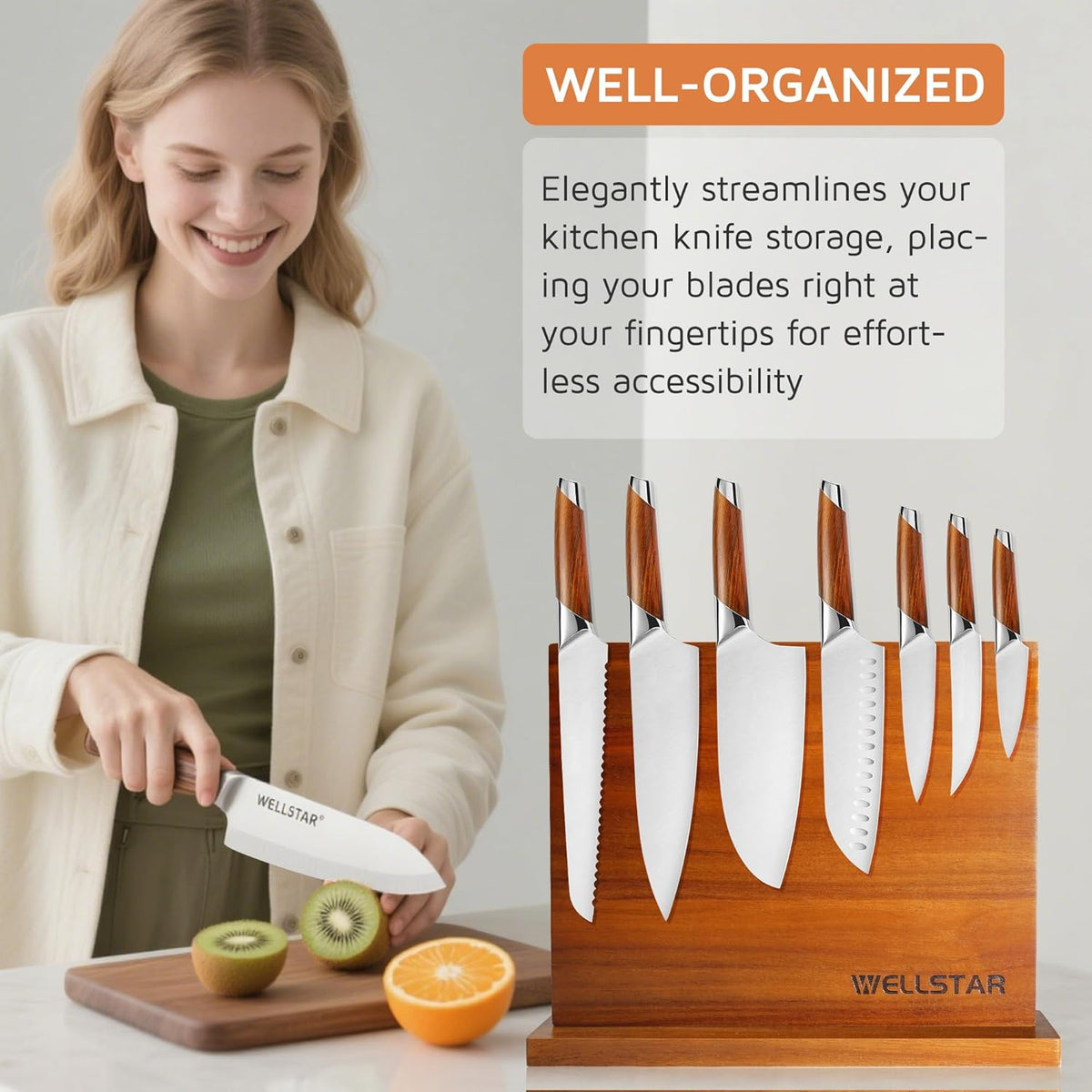 Modern Acacia Magnetic Knife Block Holder 12 x 10 Inches, Large Dual-Sided Strong Magnet Wood knives Stand, Luxurious Kitchen Counter Rack Organizer for a Stable and Stylish Cutlery Display