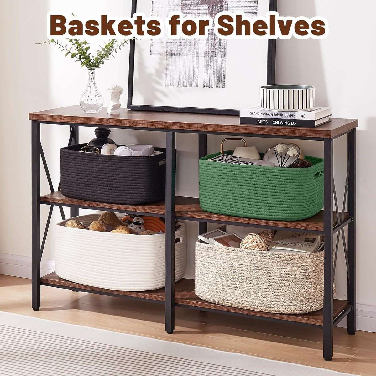 OIAHOMY Storage Basket for Shelves, Closet Cube Storage Bins Baskets for Clothes Blanket Towels, Baby Nursery, Toy Baskets Box, Woven Rope Basket, 17.72*12.99*7.87 IN, 2 Packs Brown
