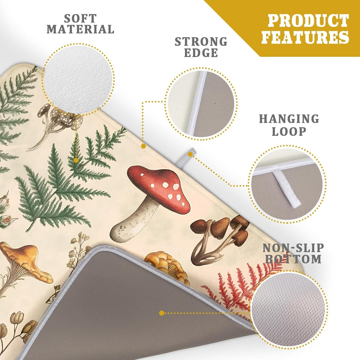 Ferns Mushrooms Dish Drying Mats Woodland Forest Microfiber Drying Pad Reversible Drainer Mats 18 X 24 Inch