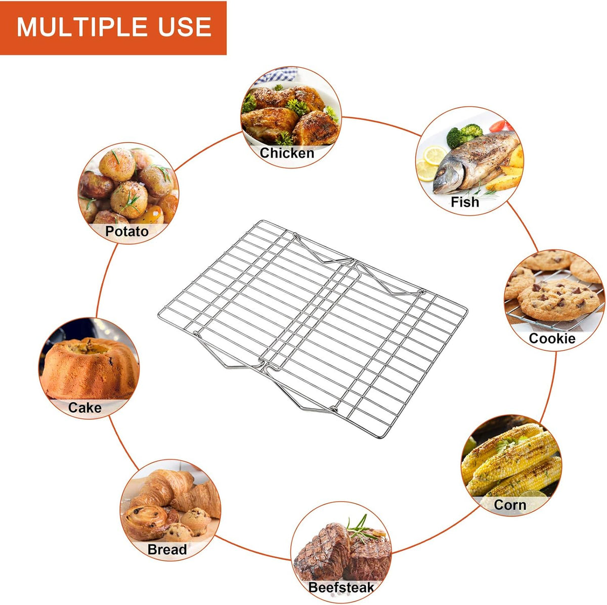 P&P CHEF Cooling Rack, 5-Tier Stainless Steel Stackable Baking Cooking Racks for Cooling Roasting Grilling, Collapsible & Heavy Duty, Oven Safe & Easy Clean, 15" x 10", Silver